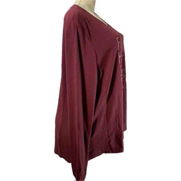 Modern Canvas +XXL Maroon Comfort Winter Script Crew Ribbed Trim Long Sleeve Tee - Picture 3 of 6